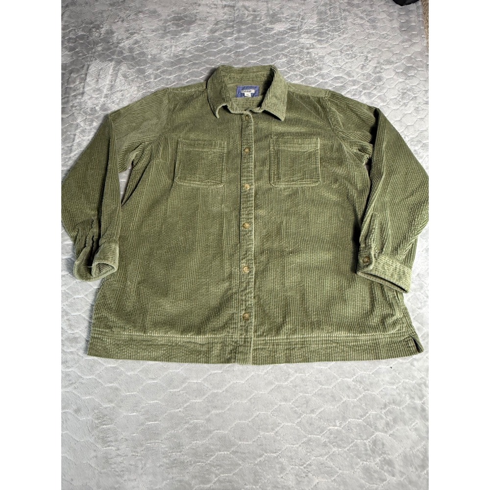 LL Bean Corduroy Shacket Chore Shirt Sage Green 1X Plus Y2K Overshirt Hiking